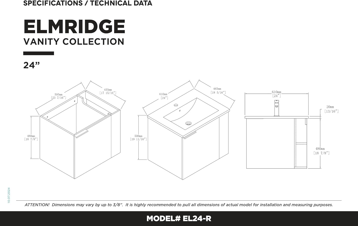 Fine Fixtures 24 Inch Elmridge Modern Bathroom Vanity with White Ceramic Sink, Gray Oak - Bathroom Storage Cabinet with Open Right Shelves, Vanity Cabinet for Bathroom Organizers and Storage