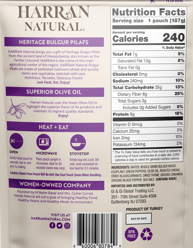 Miniatura 2 de Harran Natural Mezcla de pilaf Bulgur de grano entero, tomillo de berenjena con grosella negra, vegano, a base de plantas, sin OMG, listo para