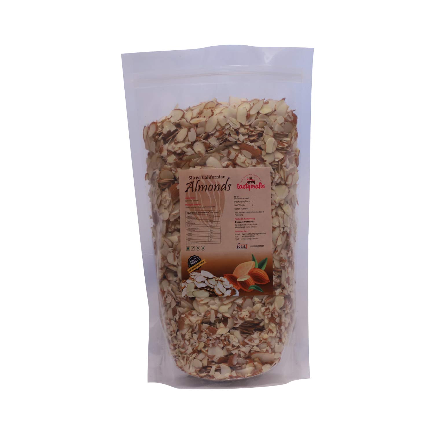 Tastycrafts Sliced Californian Almonds Chips | Badam | Dry Fruit for Cakes and Sweets Decor | Almond Flakes for Food Garnishing - 500 gm