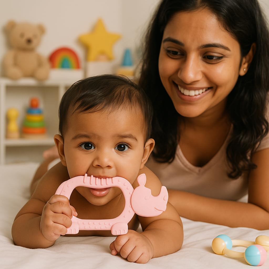 Cute Landings Silicone Teething Toy for Newborn Baby Girls & Boys | BPA-Free, Food-Grade | Gum Relief, Chewing Aid |Teether| Easy-to-Grip Essentials (3+ Months) 1