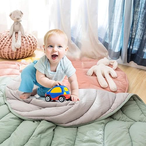 Miniatura 10 de VARIPOWDER Tapete de juego para bebé, cojín de algodón de 56.3 x 42.1 pulgadas, alfombra de piso para habitación de niños, suave, lavable,
