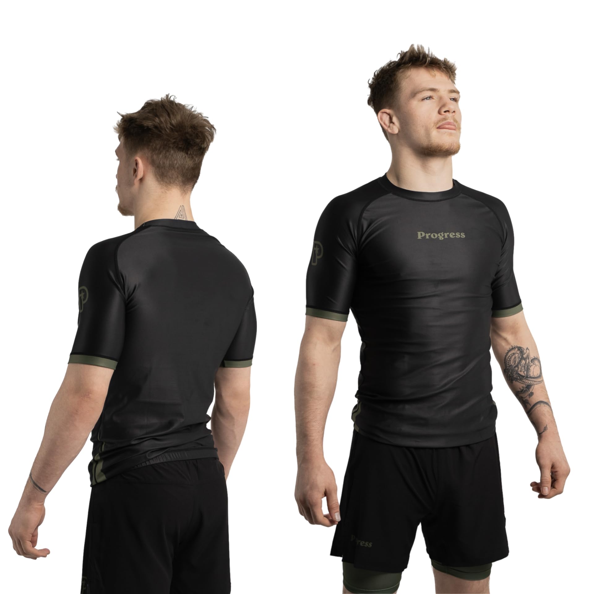 Progress Jiu Jitsu Academy - Rashguard a maniche corte, confortevole e resistente, protezione per il rash guard flessibile per grappling