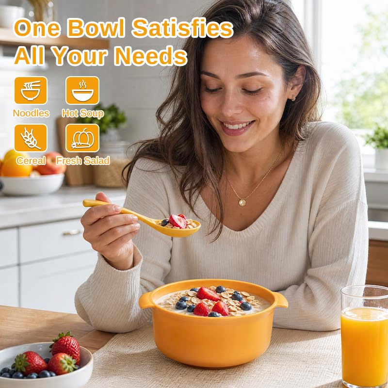 Image of Microwave Bowls with Lids & Spoons, 50 oz Unbreakable Bowls, 4 Pack