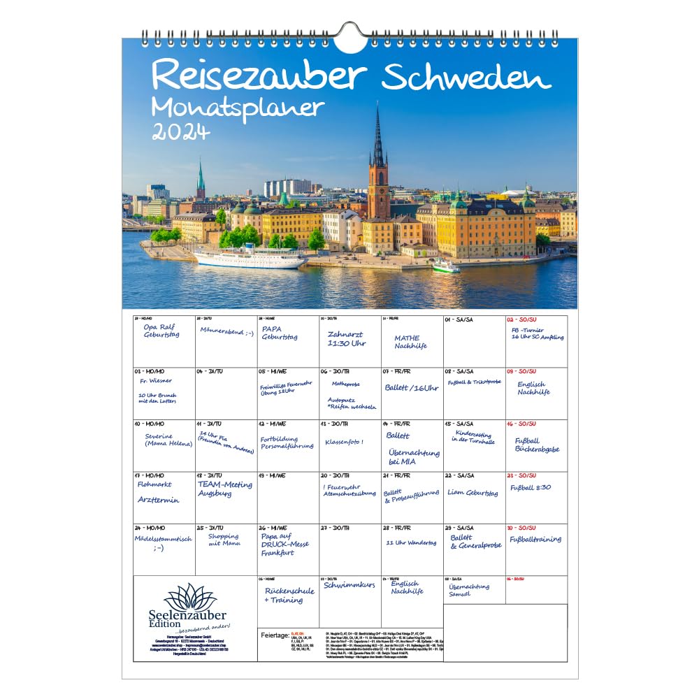 Travel Magic Sweden Planner DIN A3 Calendar for 2024 Stockholm Travel Country Gift Set Contents: 1 x Calendar, 1 x Christmas Journey, 1 x Greeting Card (3 Pieces Total)