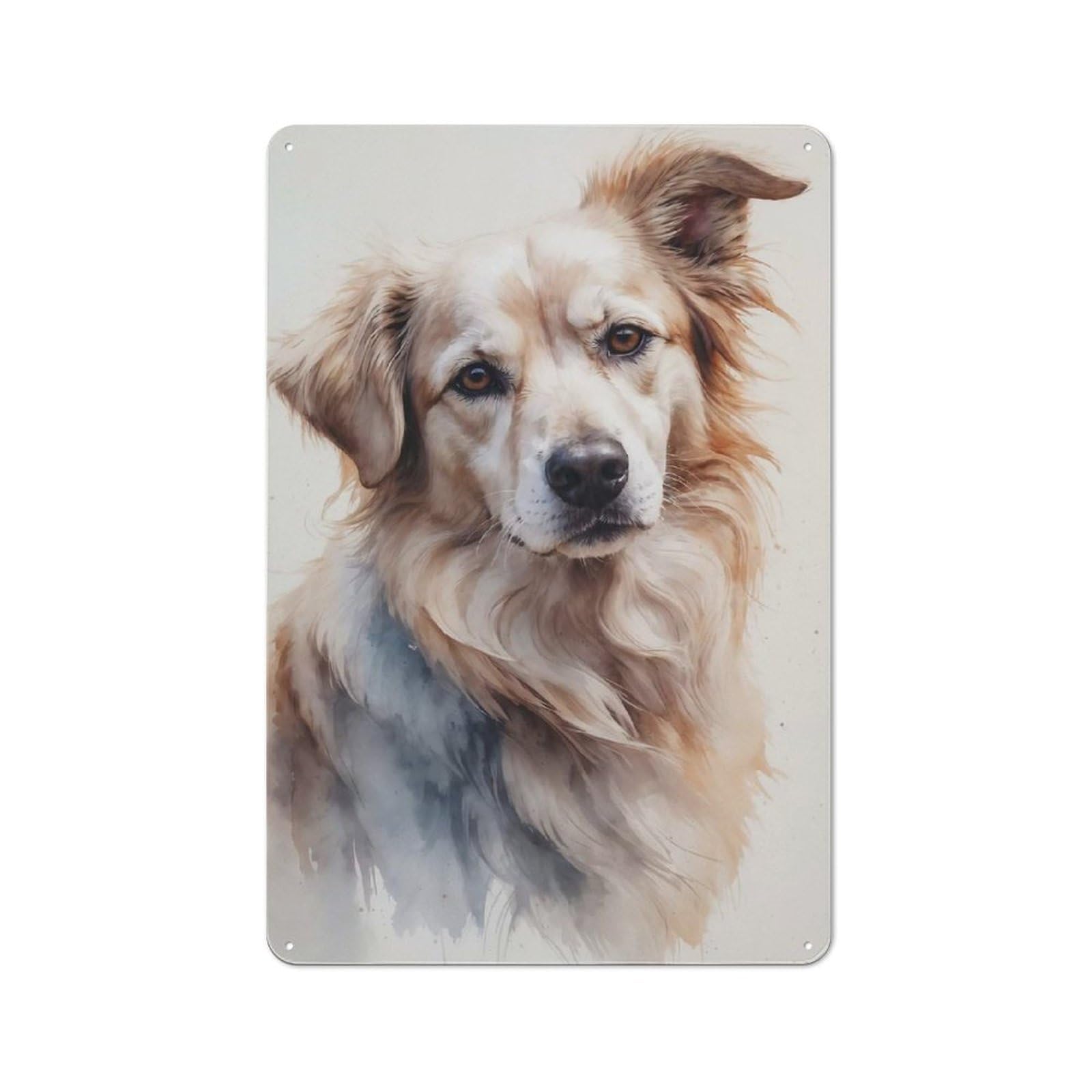 Junmoney Golden Retriever Watercolor Portrait Rustic Tin Sign 30X20cm, Shed Style Utility Space Decor For Patio Bar, Workshop, Shed Or Kitchen