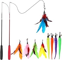 MeoHui Cat Toys for Indoor Cats: 2 Retractable Wand Toys + 9 Feather/Worm Refills, Interactive Fishing Pole Teaser for Bored Kittens & Adults