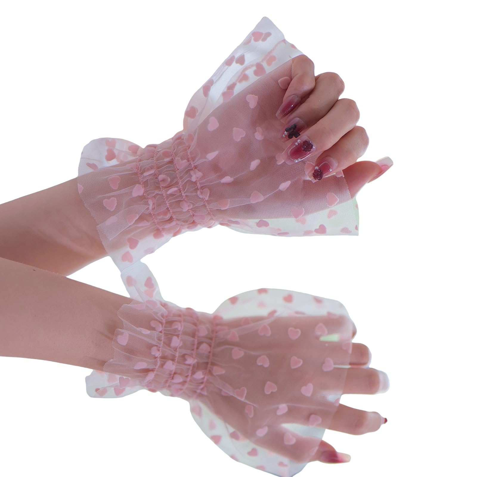 Elegant Lace Wrist Cuffs Heart Design Nail Photography Props Soft Fabric Comfortable Elastic Edge Breathable Polyester Wrist Cuffs Nail Art Props
