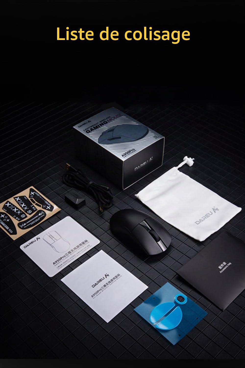 DAREU A950pro 4K Souris Gaming sans Fil: Ultra-légère 55 g, Fréquence de Sondage de 4KHz, Capteur Optique PAW3395, 5 Boutons Programmables, Support 15min Fast Charging et Connexion Tri-Mode (Blanc)