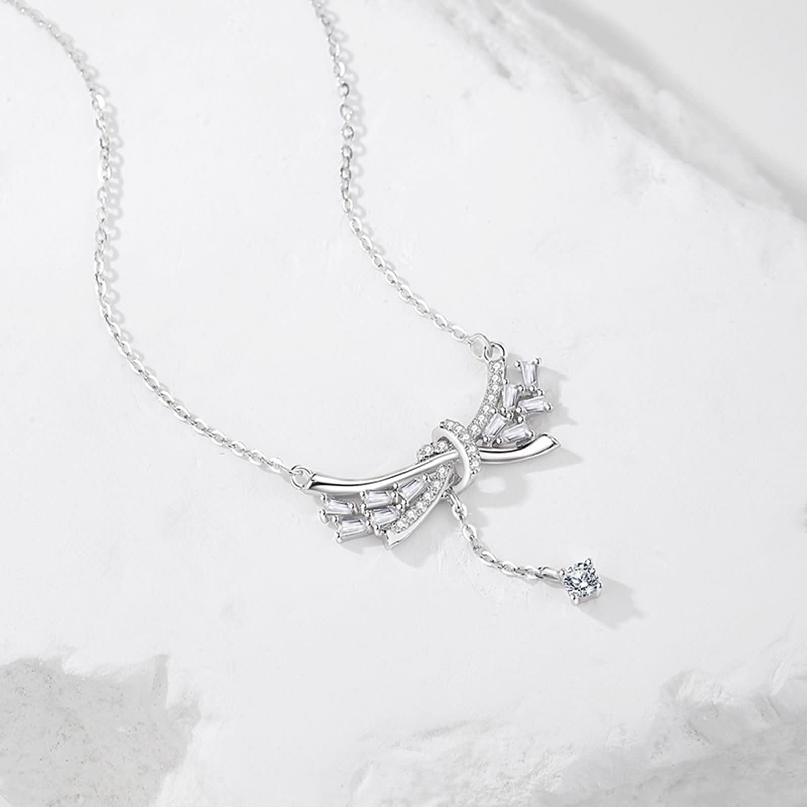 Catenina Collana per Ciondolo Oro Bianco 9K/14K/18K Donna, Fiocco con Moissanite, Catenella Collana Argento