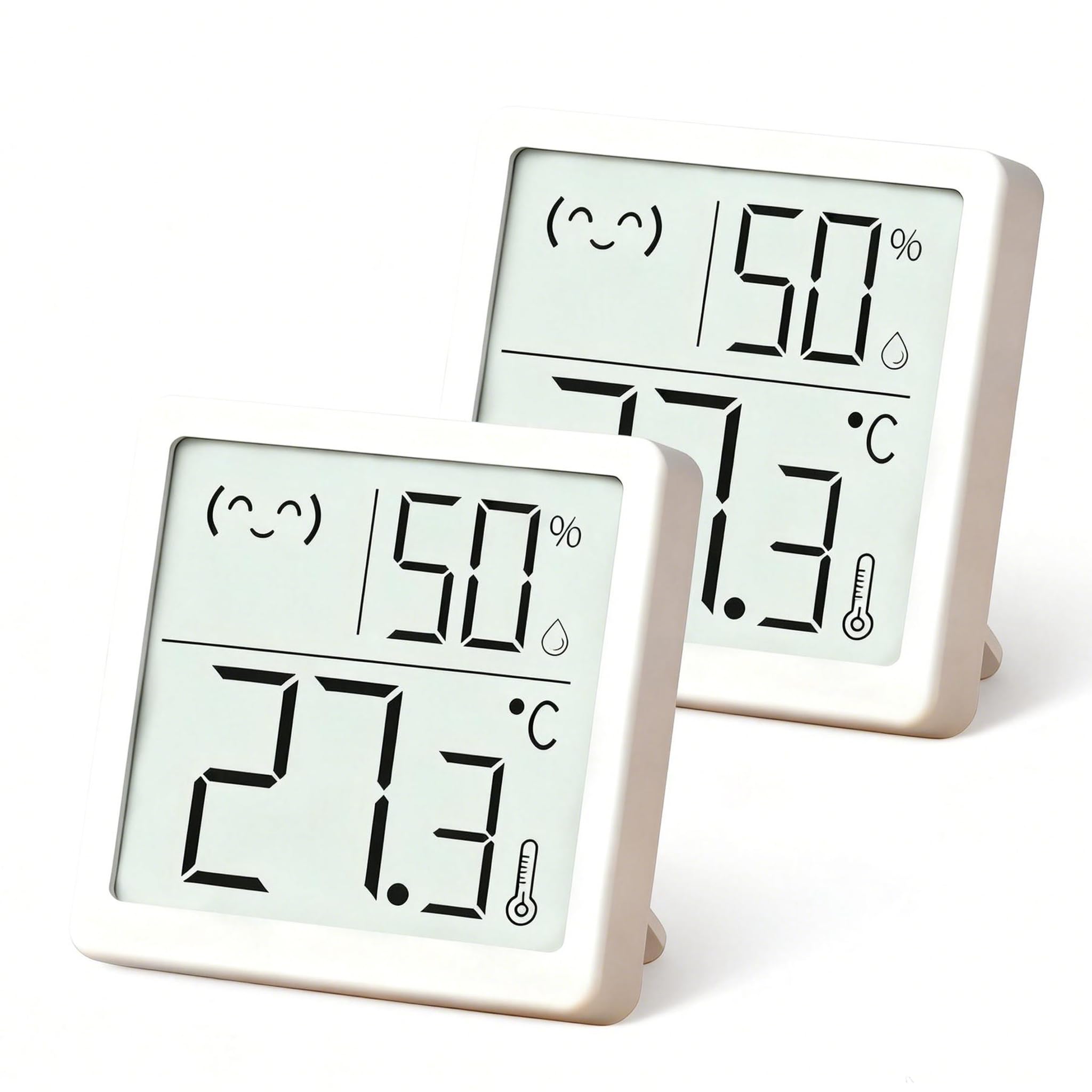 Small Digital Hygrometer Indoor Thermometer Ambient Thermometer Temperature Monitor and Humidity Meter for Home Office Comfort Reptile Thermometer (2 Pack Emoji CR2032 Battery Powered) - 2