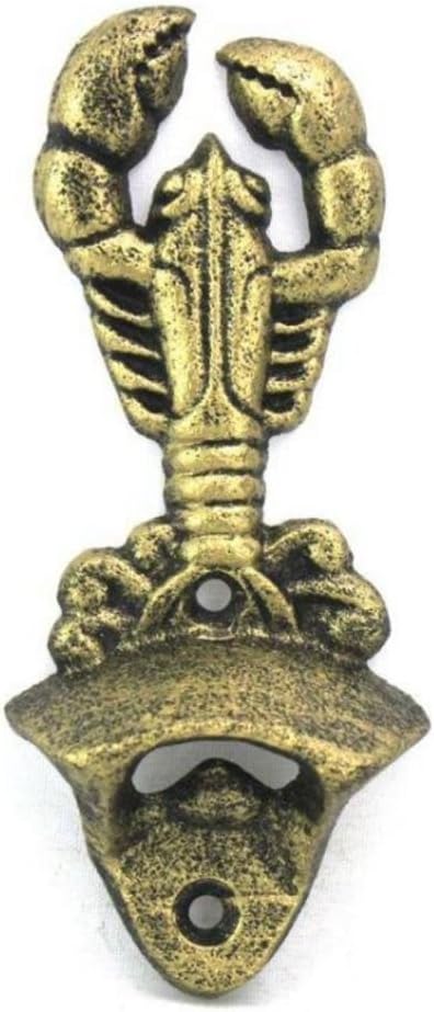 Hampton Nautical Antique Gold Cast Iron Wall Mounted Lobster Bottle Opener
