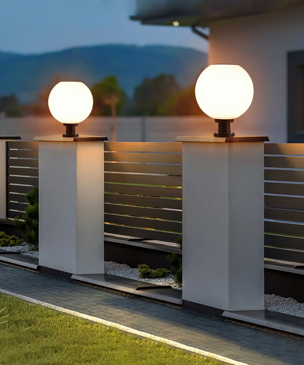 Solar Outdoor Column Light Aluminum Fence Post Light Fixture Outdoor Vintage LED Globe Post Lamp IP65 Waterproof Exterior Street Lighting Deck Cap Light for Garden Park Porch Garage