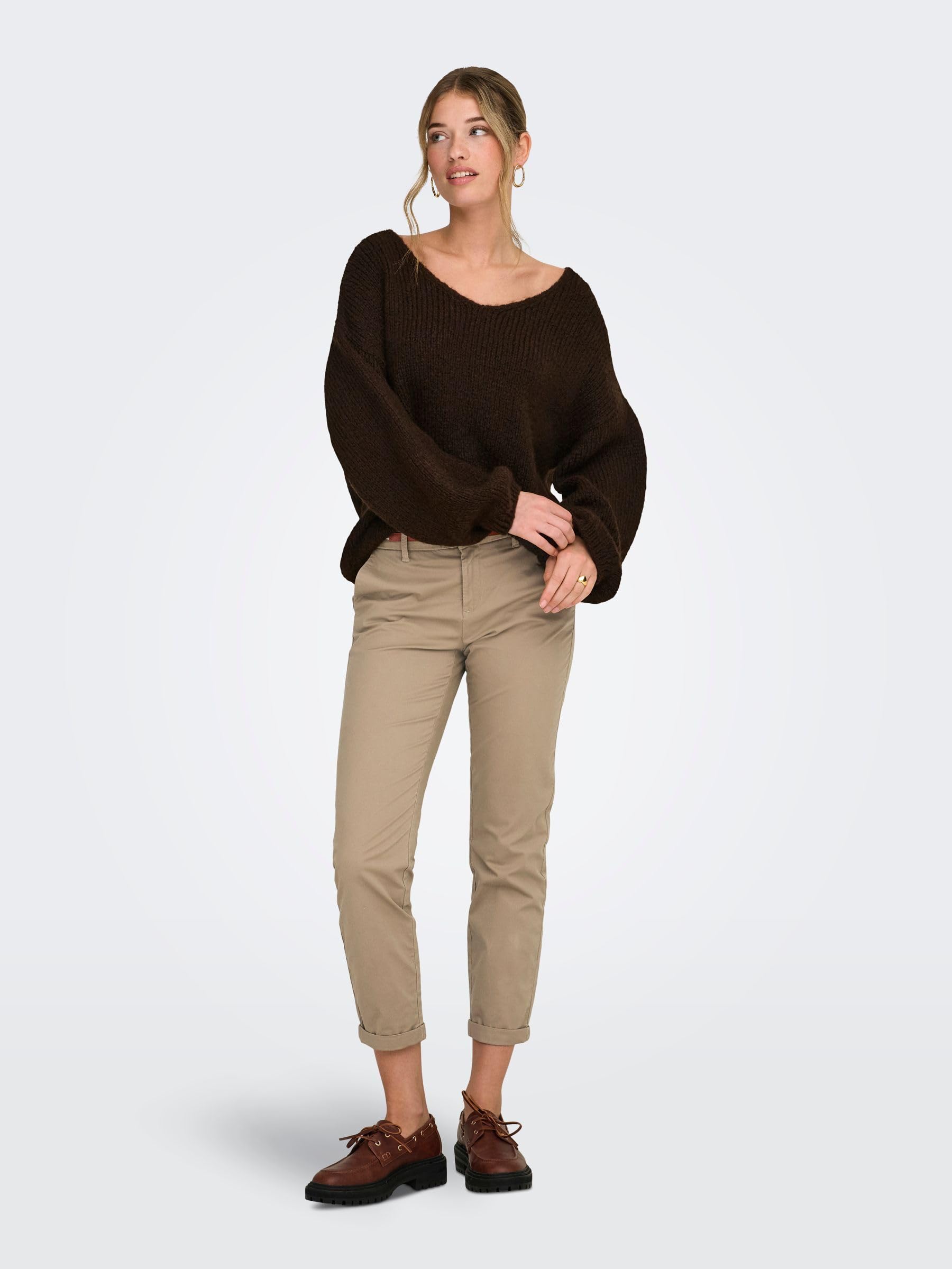 ONLY Onlbiana MW Cotton Belt Chino PNT Noos - Pantalon Chino en Coton avec Ceinture - Smart Casual - Femme