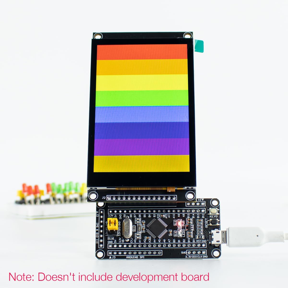 LCD module connected to a development board