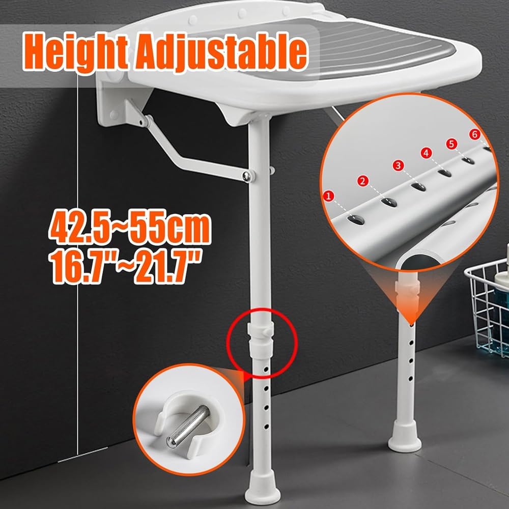 Asiento de Ducha Plegable de Pared, Silla de Ducha Plegable de Altura Ajustable, Banco de baño for Personas Mayores, Adultos, Embarazadas, Personas con discapacidad.(Blue)