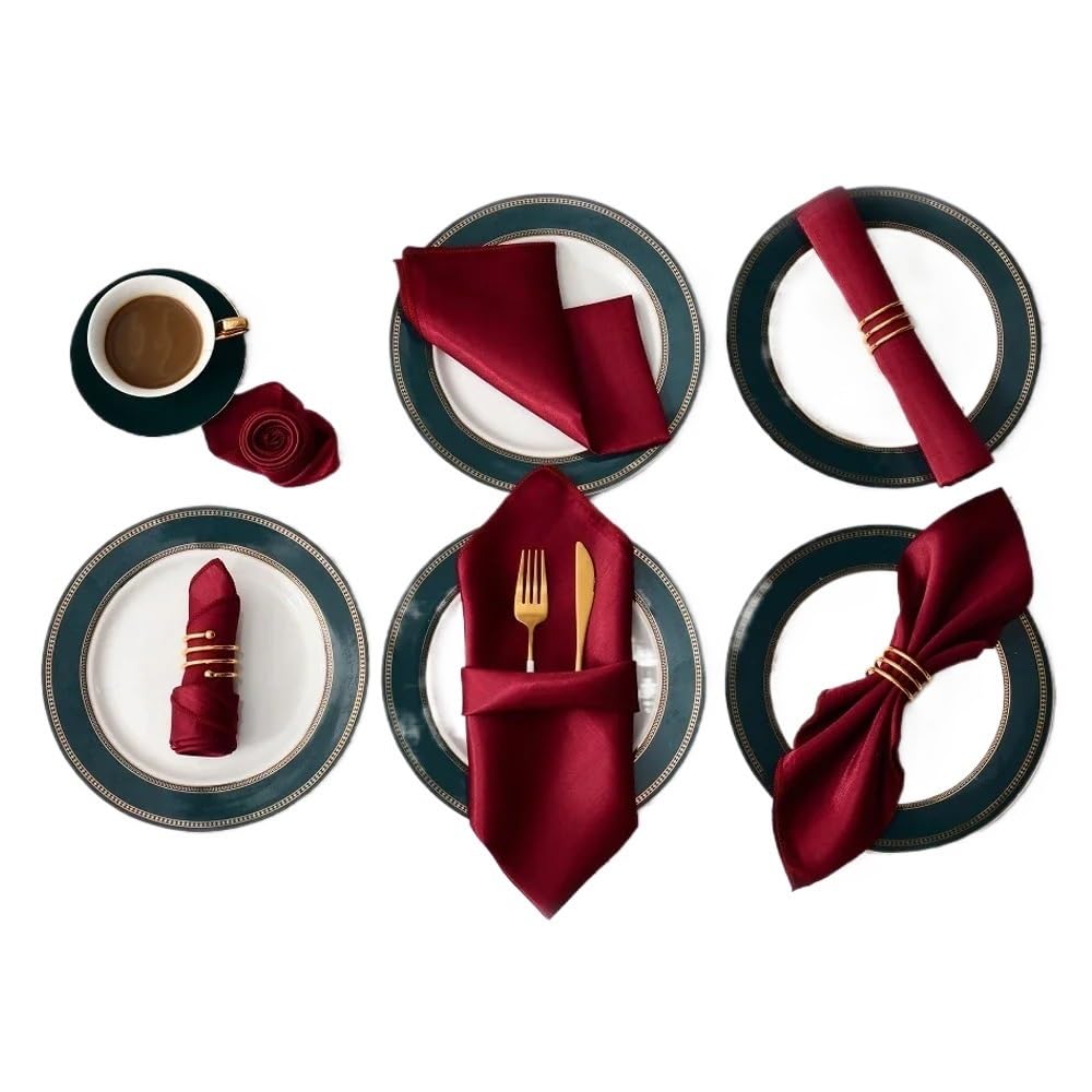 Cloth Dinner Table Napkins, Ester Dinner Napkins 12Pcs 30x30cm Multicolor Satin Table(12pcs Burgundy)