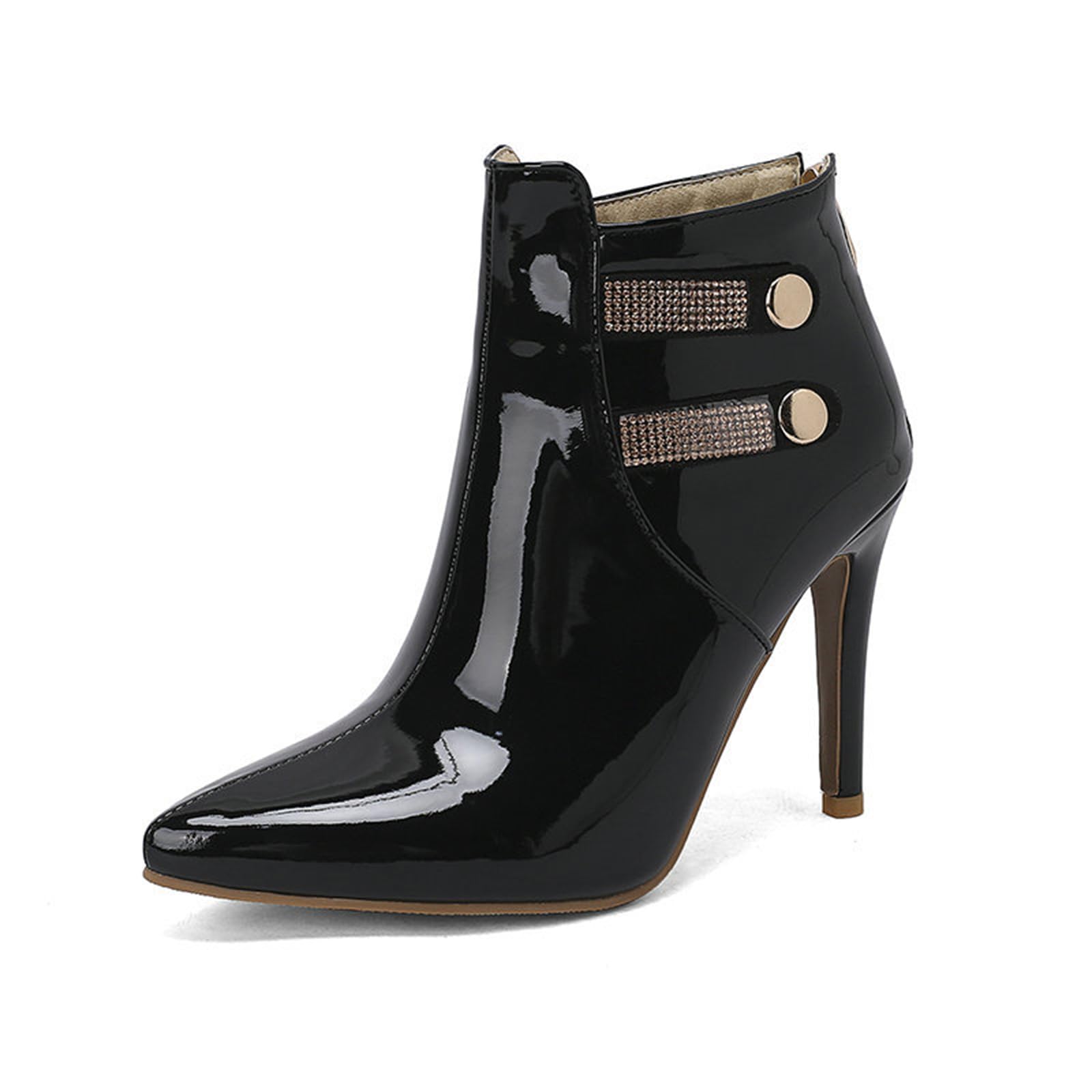 Stiletto a Punta Stivaletti in Pelle Verniciata Tacco Alto Stivali Zipper 10 CM Stivali con Tacco Alto