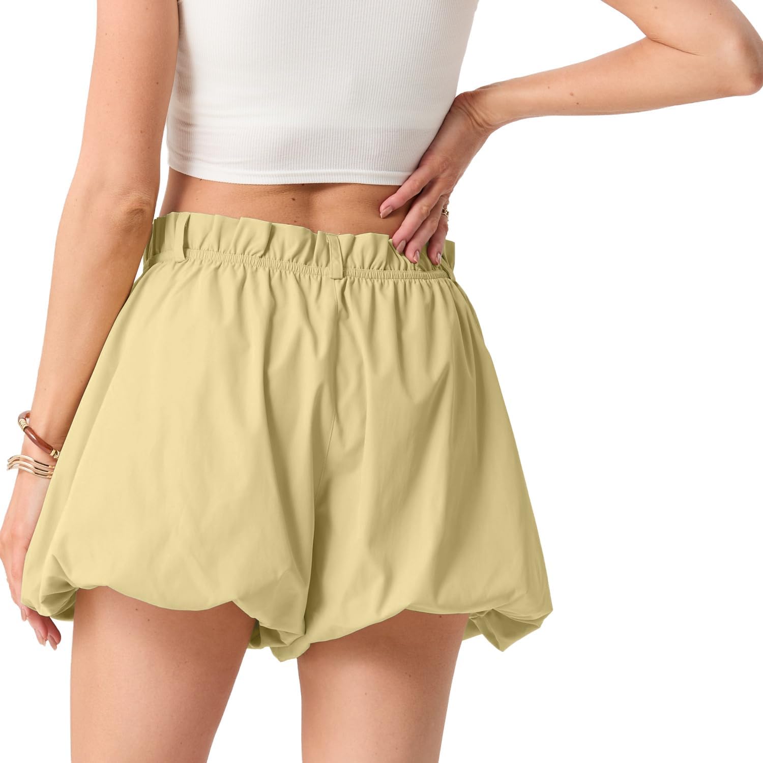 ONLYSTORY Women's High Waisted Bubble Shorts Casual Summer Y2K Balloon Shorts Cute Puffy Beach Festival Outfits with Pockets