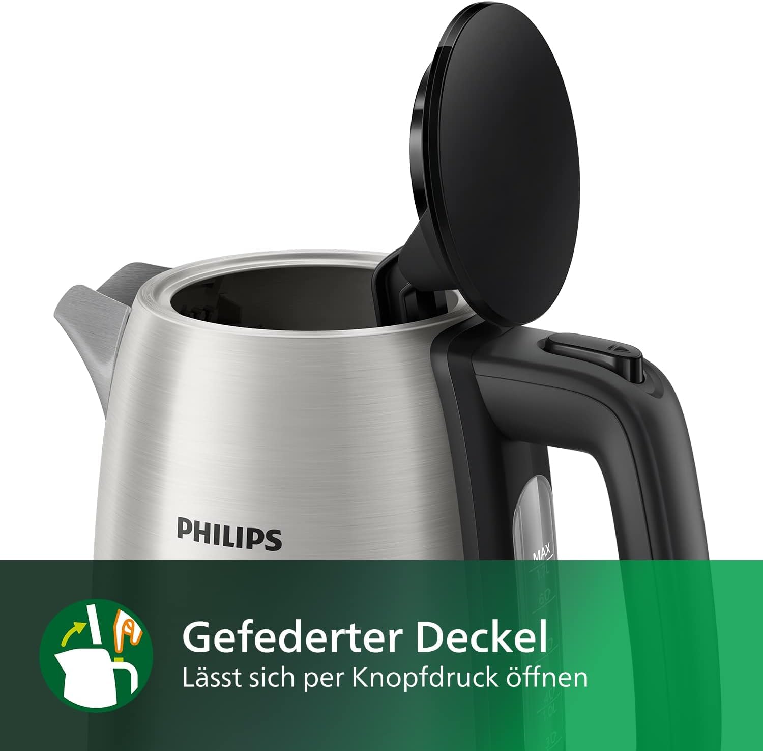 Philips Daily Collection Metall Wasserkocher 1,7L Leuchtanzeige 360°-Basis Mikro-Sieb-Filter HD9350/90