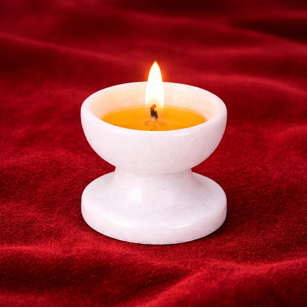 Venktesh Designs Pure White Marble Diya/Deepak | Handmade Pooja Oil Lamp for Mandir, Diwali & Home Decor | Traditional Indian Marble Deepak (Size: 2", Set of 2)-image-46