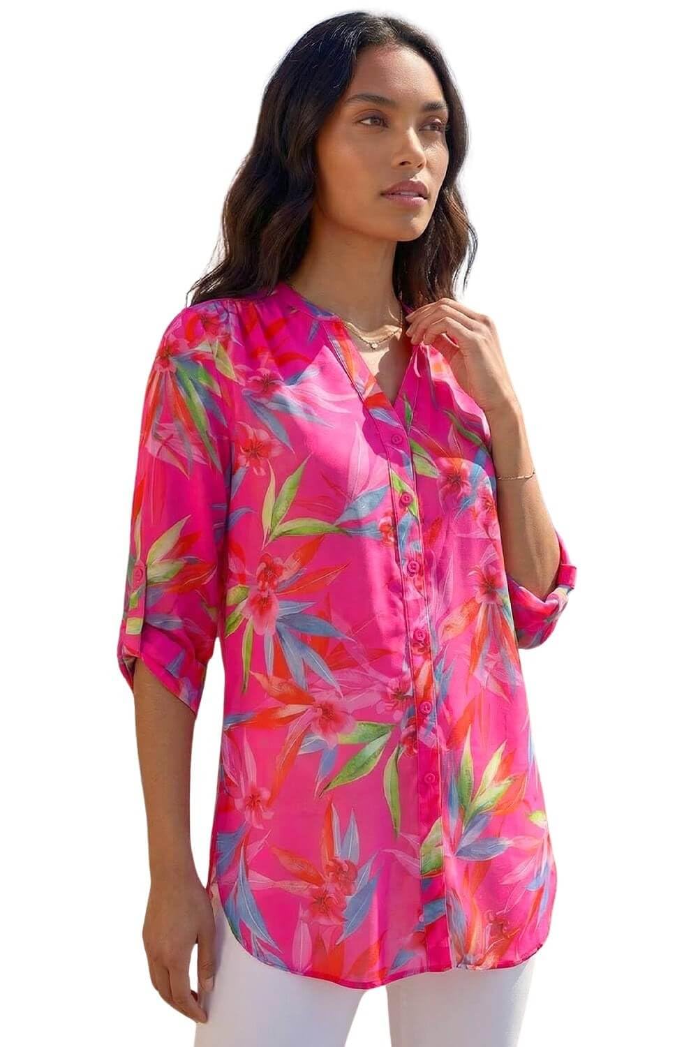 Roman Floral Print Longline Blouse