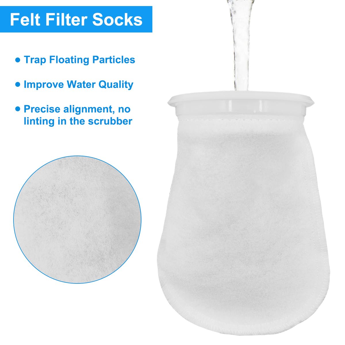 Lot de 6 paires de chaussettes filtrantes en feutre pour aquarium d'eau douce et salée - 200 microns - Pour aquariums d'eau douce et salée - Utilisation dans les étangs - Anneau de 10,2 cm par 17,8 cm