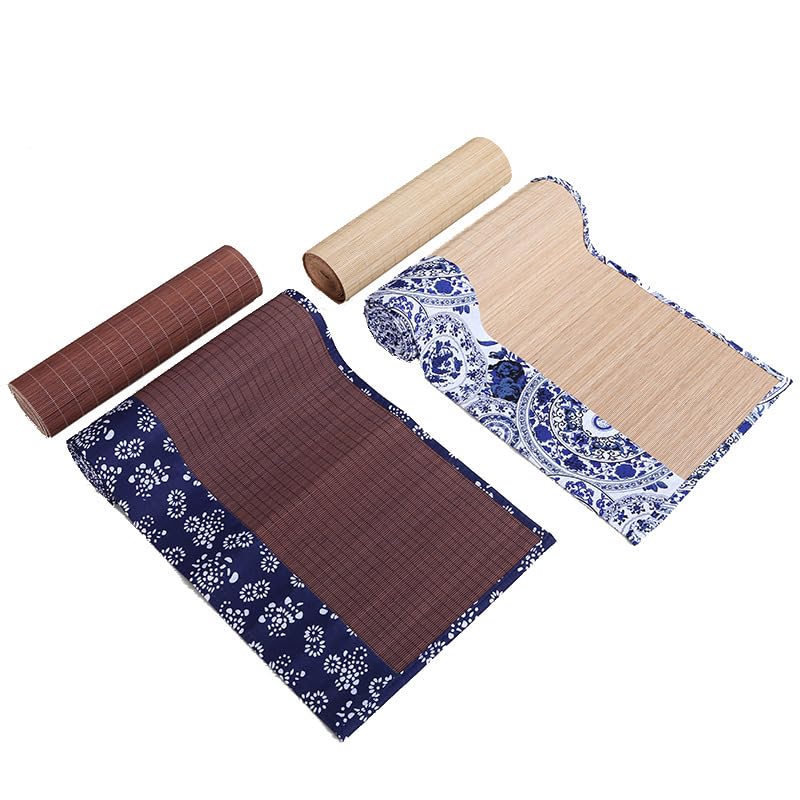 Chemin de table en bambou 30x50-210 cm avec bordure tissu lavable
