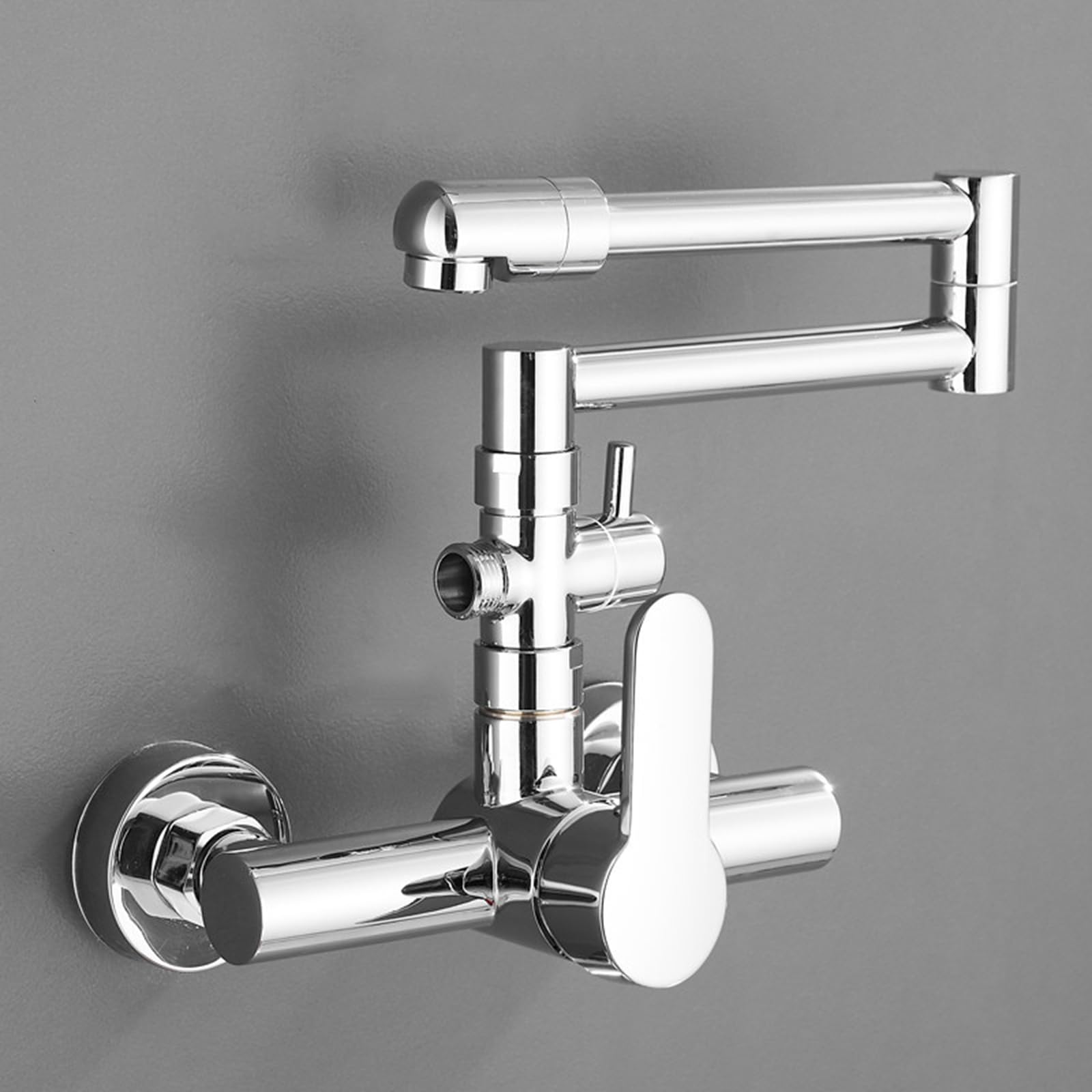 Grifo De Baño Montado En La Pared Plegable Grifo Lavadora Doble Salida 1/2 Agua Fría Y Caliente Latón De Doble Orificio,Cromado