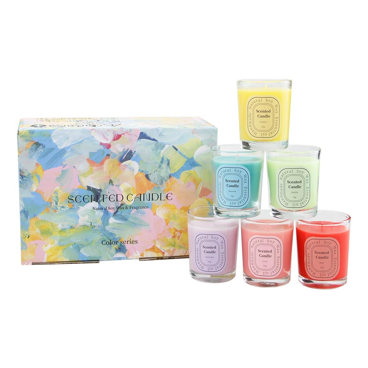 Scented Candles Gift Set – 6 Colorful 2.2oz Glass Jar Aromatherapy Candles | Natural Soy Wax & Essential Oils | Relaxing Home Fragrance | Ideal Gift for Christmas, New Year, Birthday