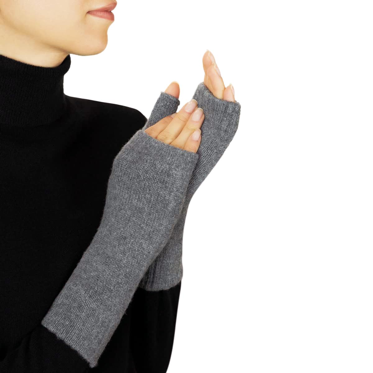 Lona Scott Women’s Cashmere Fingerless Gloves, Cashmere Mittens, Mid-Grey