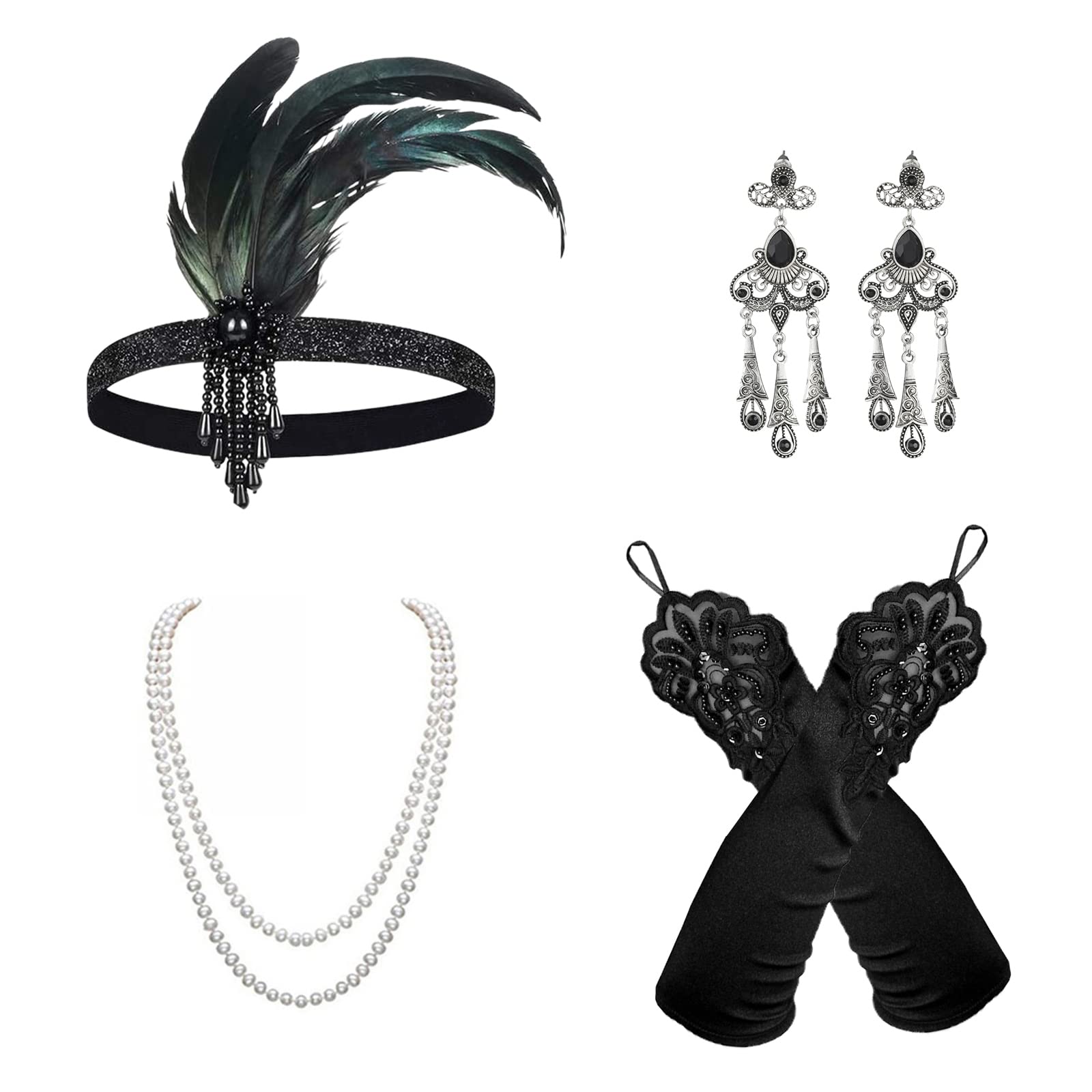 Set Accessori Anni '20 | Guanti Lunghi E Fascia Piume | Per Feste Gatsby, Halloween E Costumi Vintage - Foto 9
