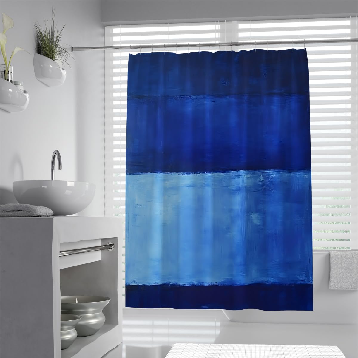 OLLIAR Home Blue Gradient Shower Curtain Modern Abstract Color Field Contemporary Art Painting Waterproof Fabric Bathroom Curtain with Hooks 240x180cm
