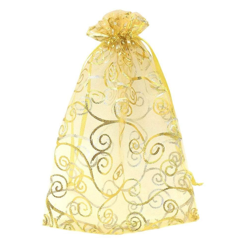50-Piece Champagne Organza Gift Bags - Drawstring Favor Bags For Wedding & Parties
