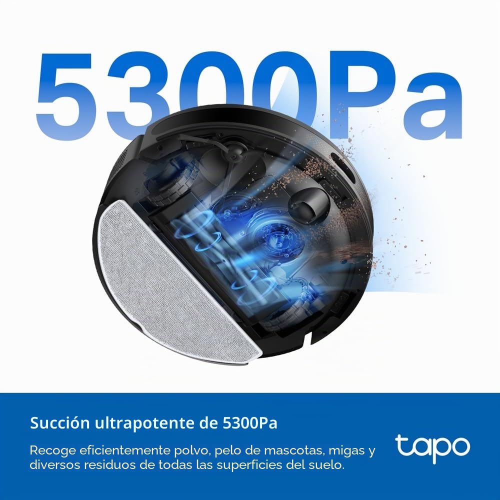 TP-Link Tapo RV20 MAX Plus 5300Pa Robot Aspirador y trapeador con navegación MagSlim™ LiDAR, diseño Ultrafino, Base de Vaciado automático, Limpieza Inteligente Personalizable y Control de Voz