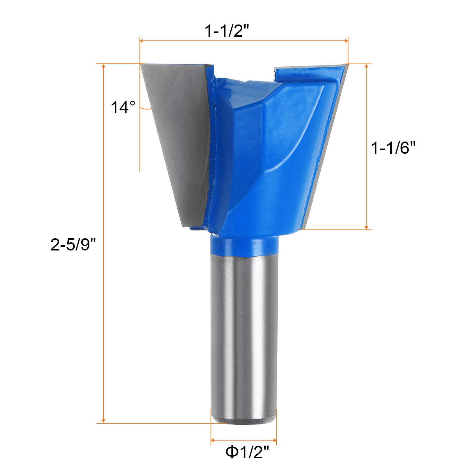 sourcing map Grueso Router Brocas 1/2" Vástago 1-1/2" Diámetro Carburo Tungsteno 14 Grados Brocas Unión Cola Milanos para Fabricación Juntas Cajones Cajas Carpintería