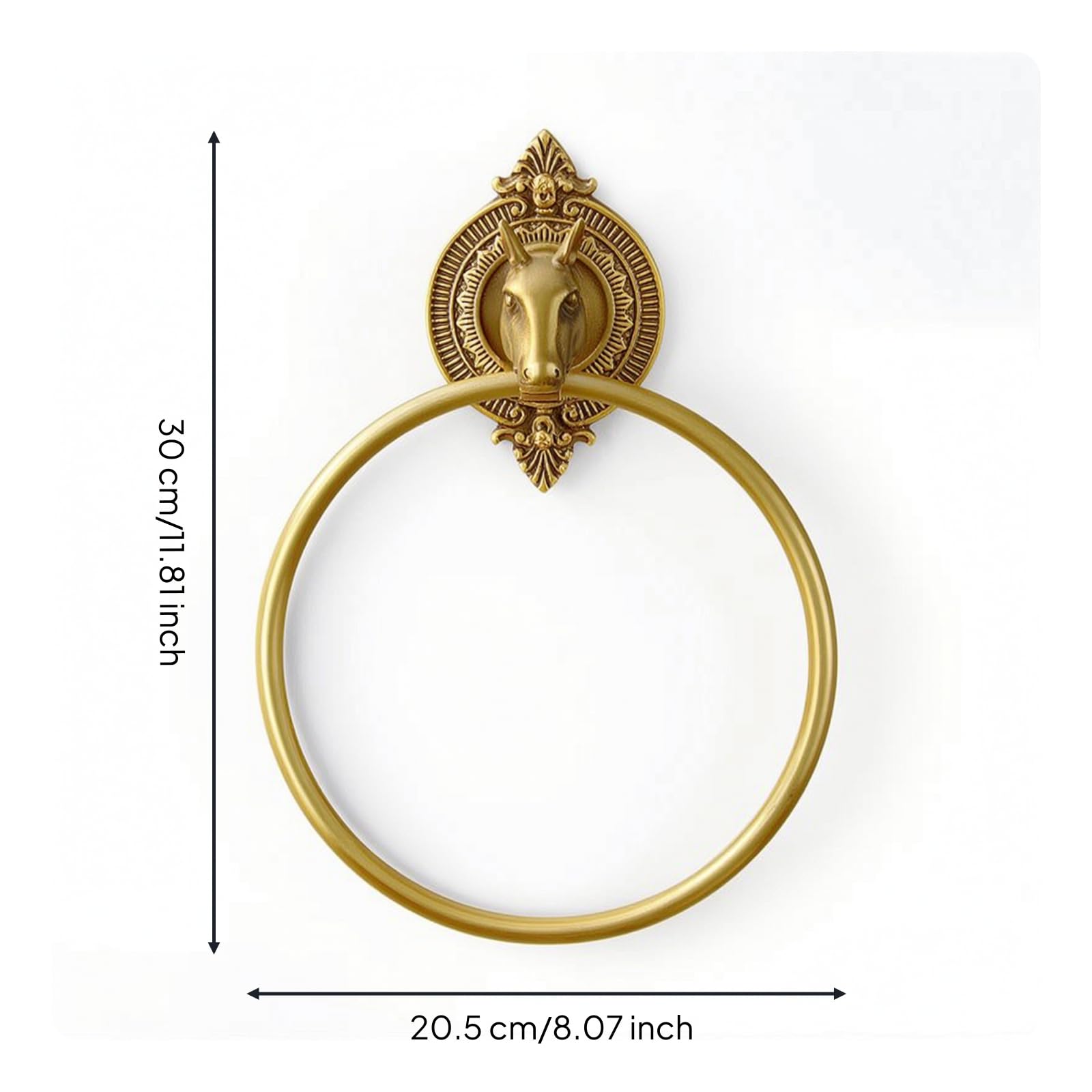 Toallero de Aro Decorativo para Baño Anillo Soporte Percha Latón con Placa Tallada Estilo Clásico Antiguo a Pared Adecuado para Lavabo Tocador Lavamanos Aseo 30cmx20.5cmx6cm