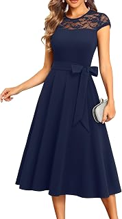 Wedding Guest Dresses Women - Cocktail Party Semi Formal 2026 Church Vintage A-Line Midi Dress