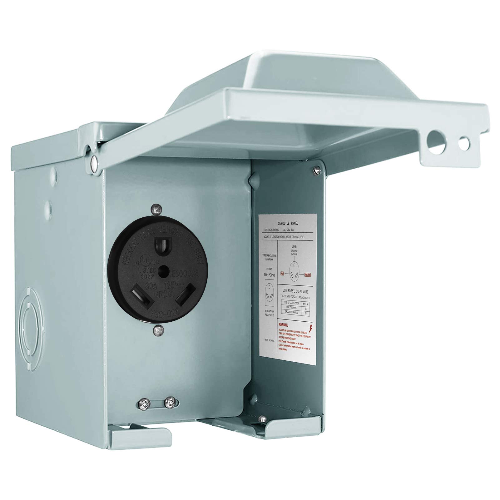 30 Amp 125 Volt RV Power Outlet Box, Enclosed Lockable Weatherproof NEMA TT30R Outdoor