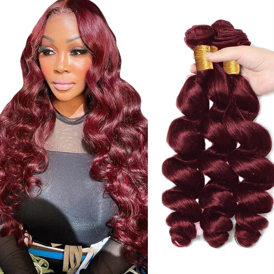 Burgundy Bundles Human Hair #99J Loose Wave Bundles 20 22 24 Inch Unprocessed virgin Wine Red Deep Loose Human Hair Extensions For Women 50g/Bundle Total 150g