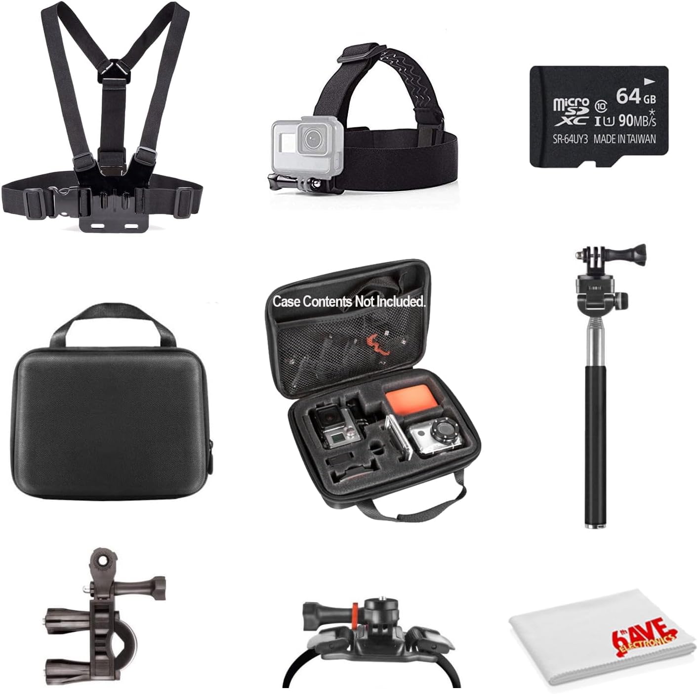 Basic Action Camera Accessory Kit Bundle with - 64GB Micro SD Card + Microfiber Cleaning Cloth - Compatible with GoPro Hero 8, 7, 6, Max, Session, Insta360, DJI Action, AKASO Apeman, and More