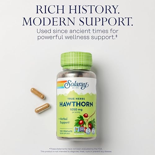 Miniatura 3 de SOLARAY Hawthorn Berry Cápsulas de 1050 mg  Apoyo herbario calmante  Suplemento de bayas de Hawthorne para apoyo general del bienestar  Baya entera,