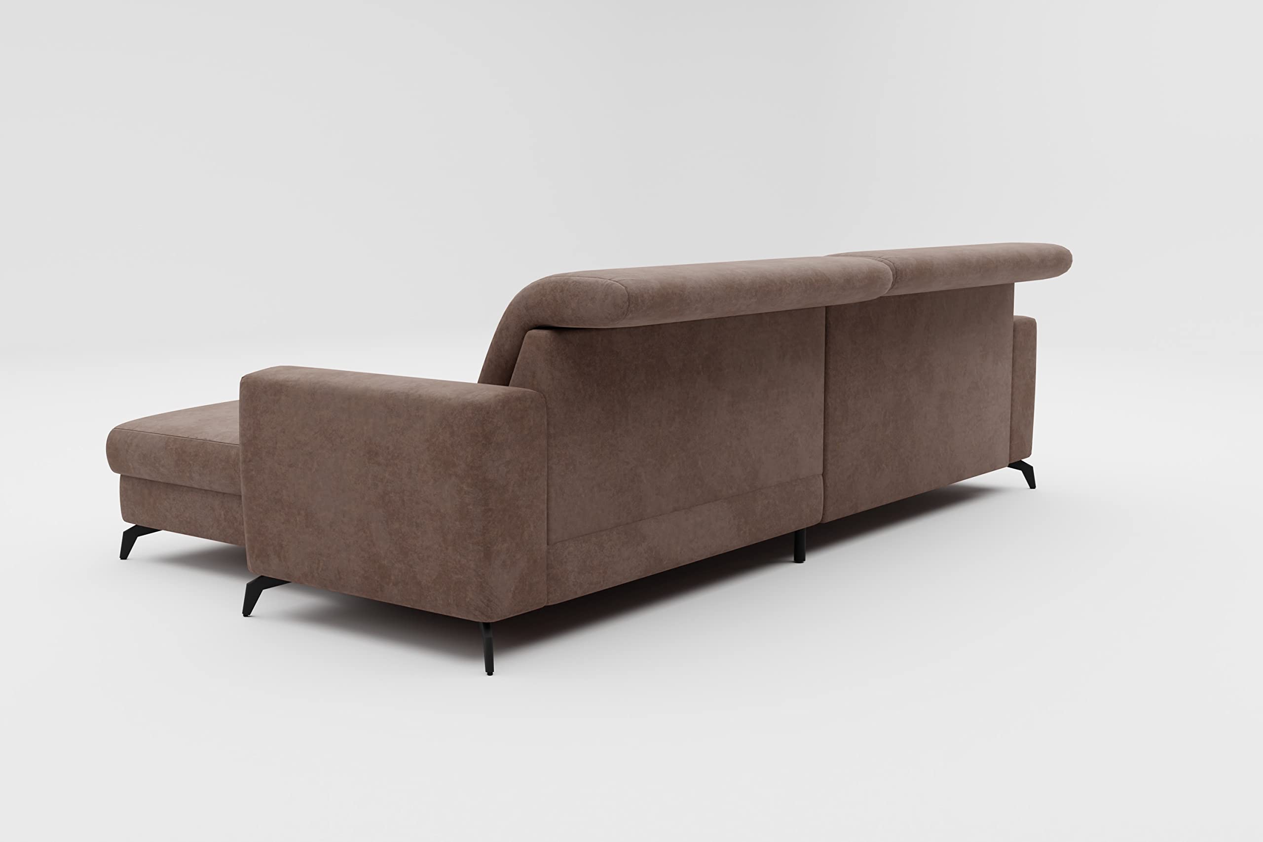 CAVADORE Ecksofa Bounce in Vintage-Leder-Optik / L-Form-Sofa mit Schlaffunktion, Bettkasten + Kopfteilverstellung / 290 x 88-108 x 178 / Mikrofaser, Graubraun