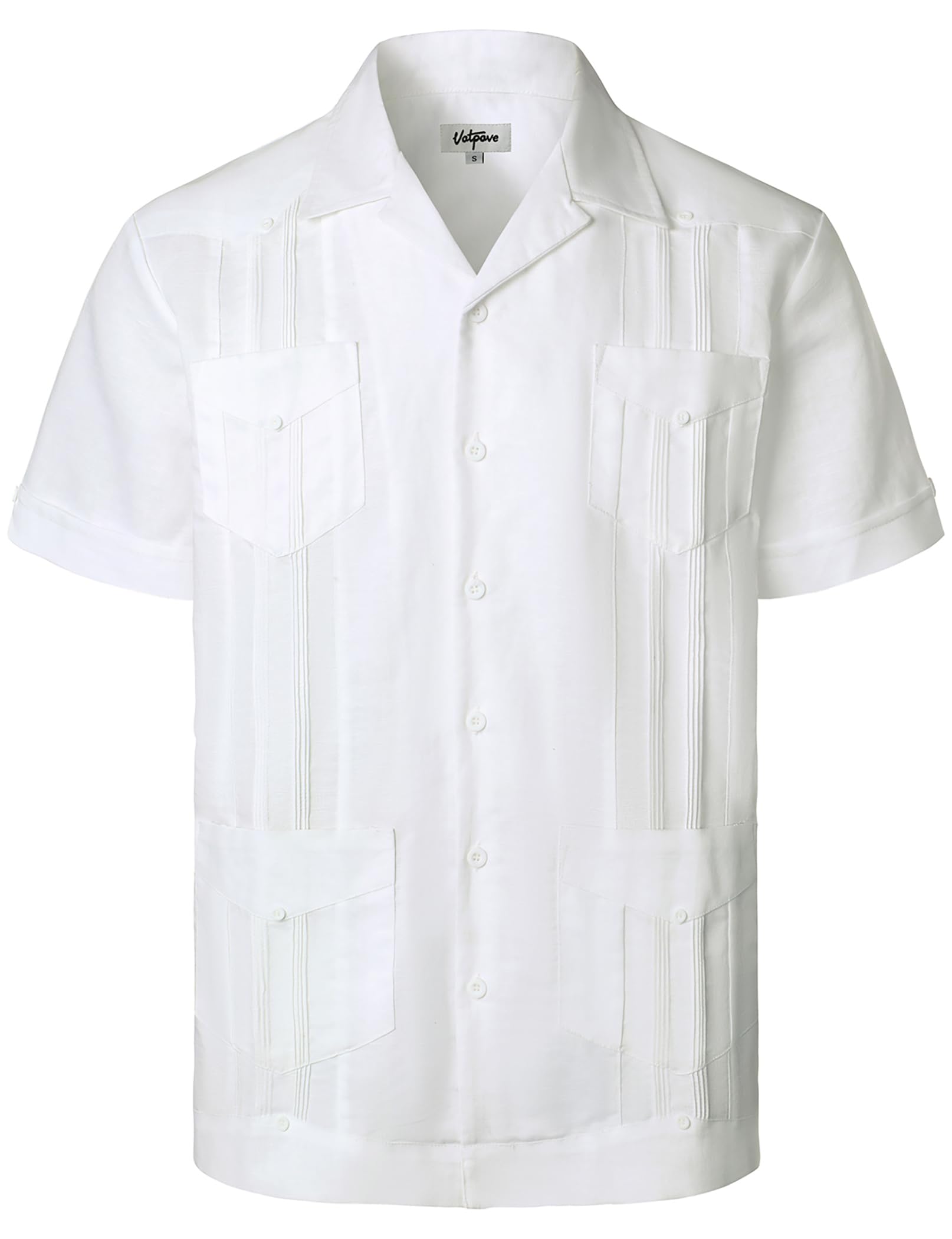 VATPAVEMens Linen Cuban Guayabera Shirts Casual Button Down Short Sleeve Summer Shirts