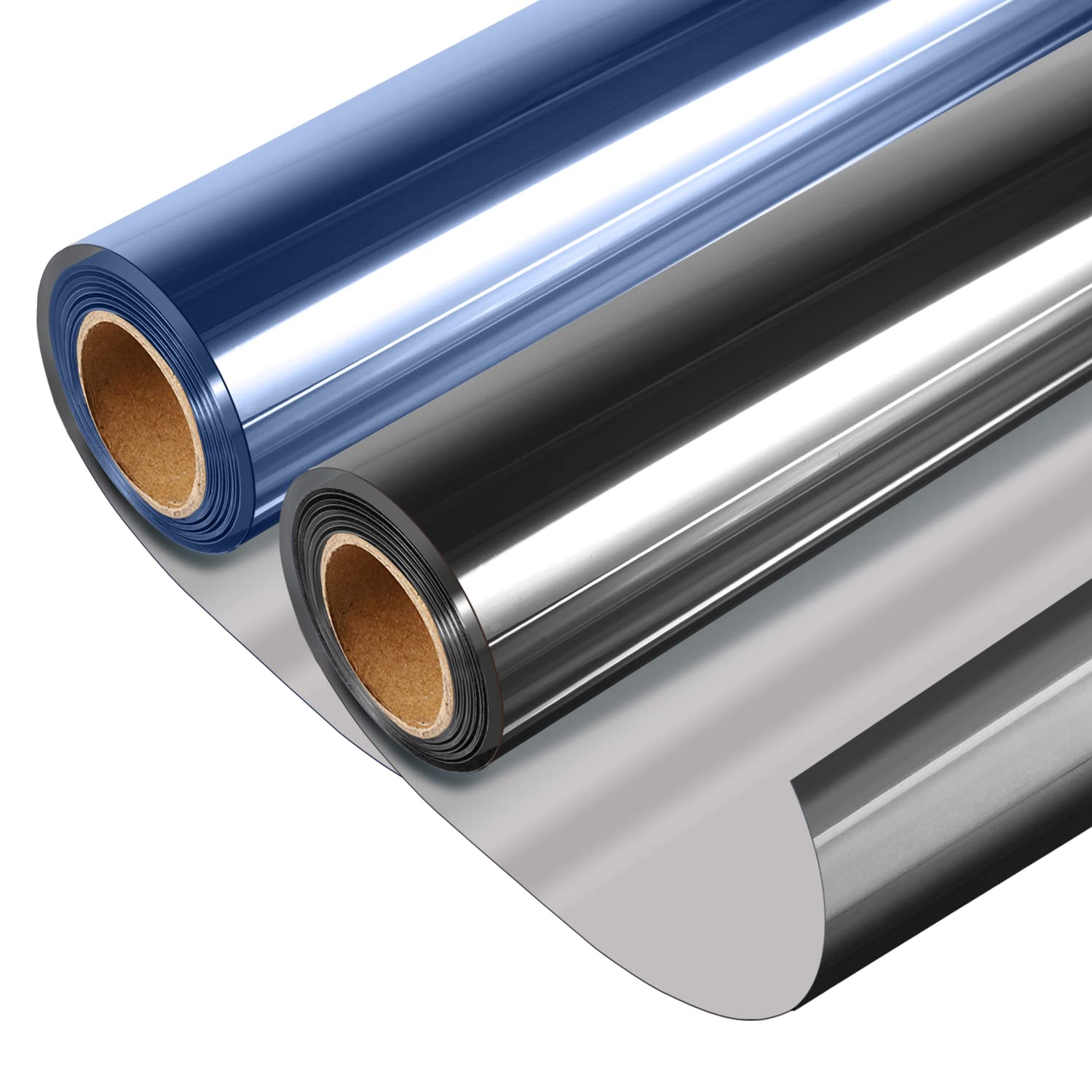 2 Rolls HIDBEA One Way Window Privacy Film, Heat Control Anti UV Mirror Film, Non-Adhesive Static Cling Window Tint Black Silver, 17.5 Inch x 6.5 feet + Blue Silver 17.5 Inch x 6.5 feet