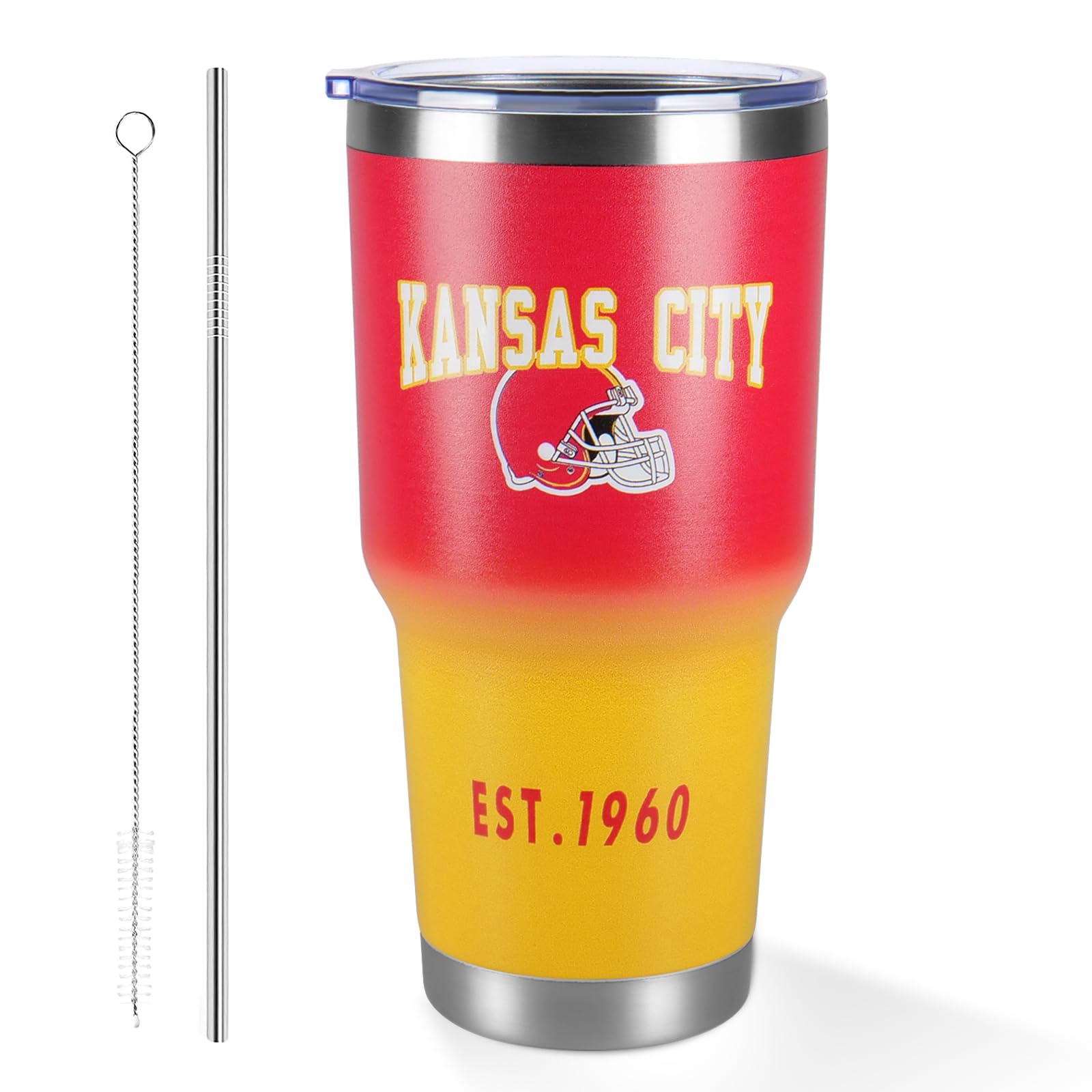 30oz Insulated Car Tumbler Coffee Mug,Sports Travel Football Mug, Classic Collection Gifts for Men Women Fans,With lid and straw