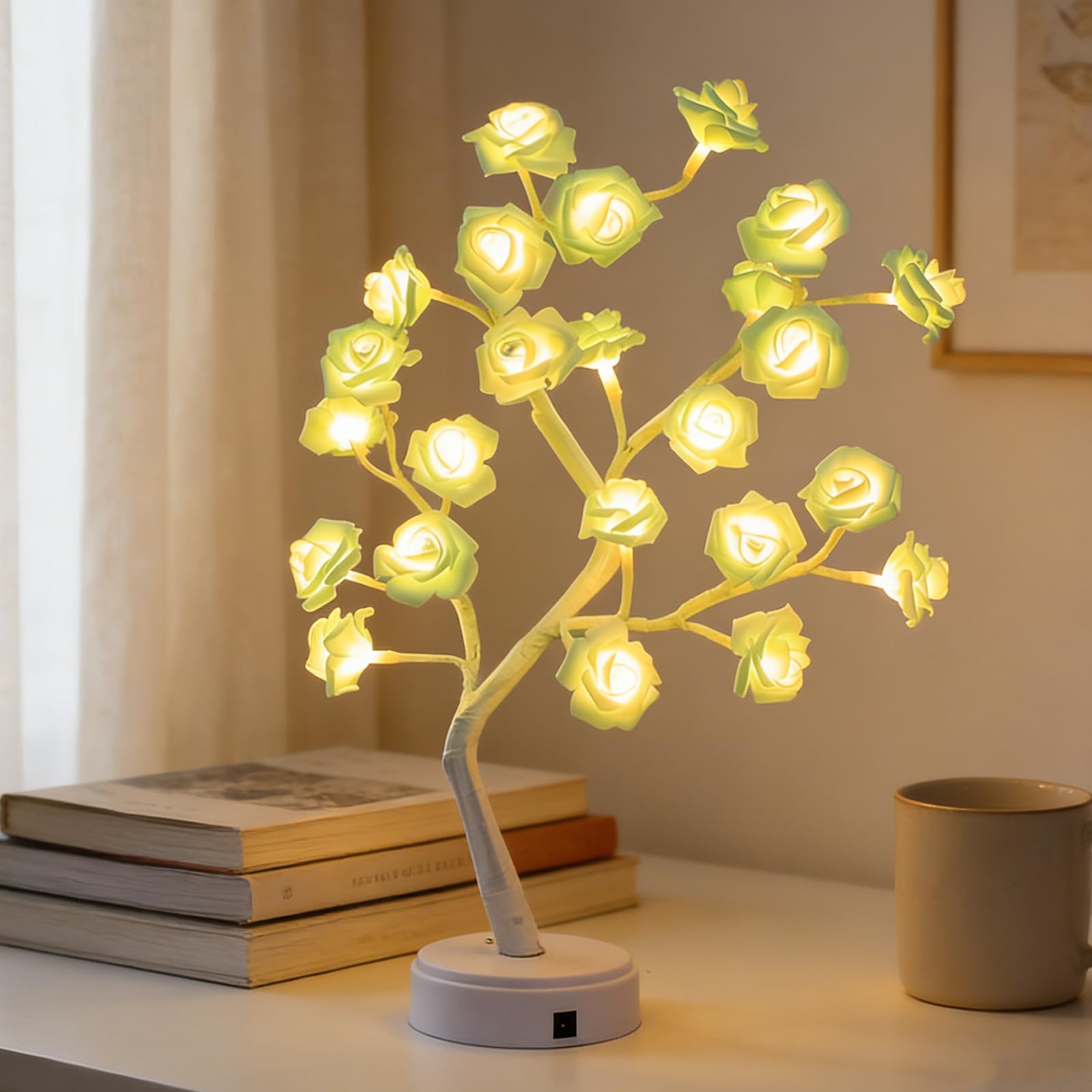 Richaa 24-LED Rose Flower Tree Lamp, LED Twinkle Rose Tree Table Lamp, Cute Fairy Light-Up Flower for Bedroom, Living Room, Parties, Weddings, Birthdays, and Christmas Decor