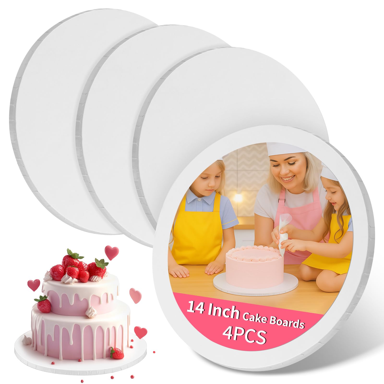 Planches à gâteau rondes pour mariage et pièces montées multicouches blanches lot de 4