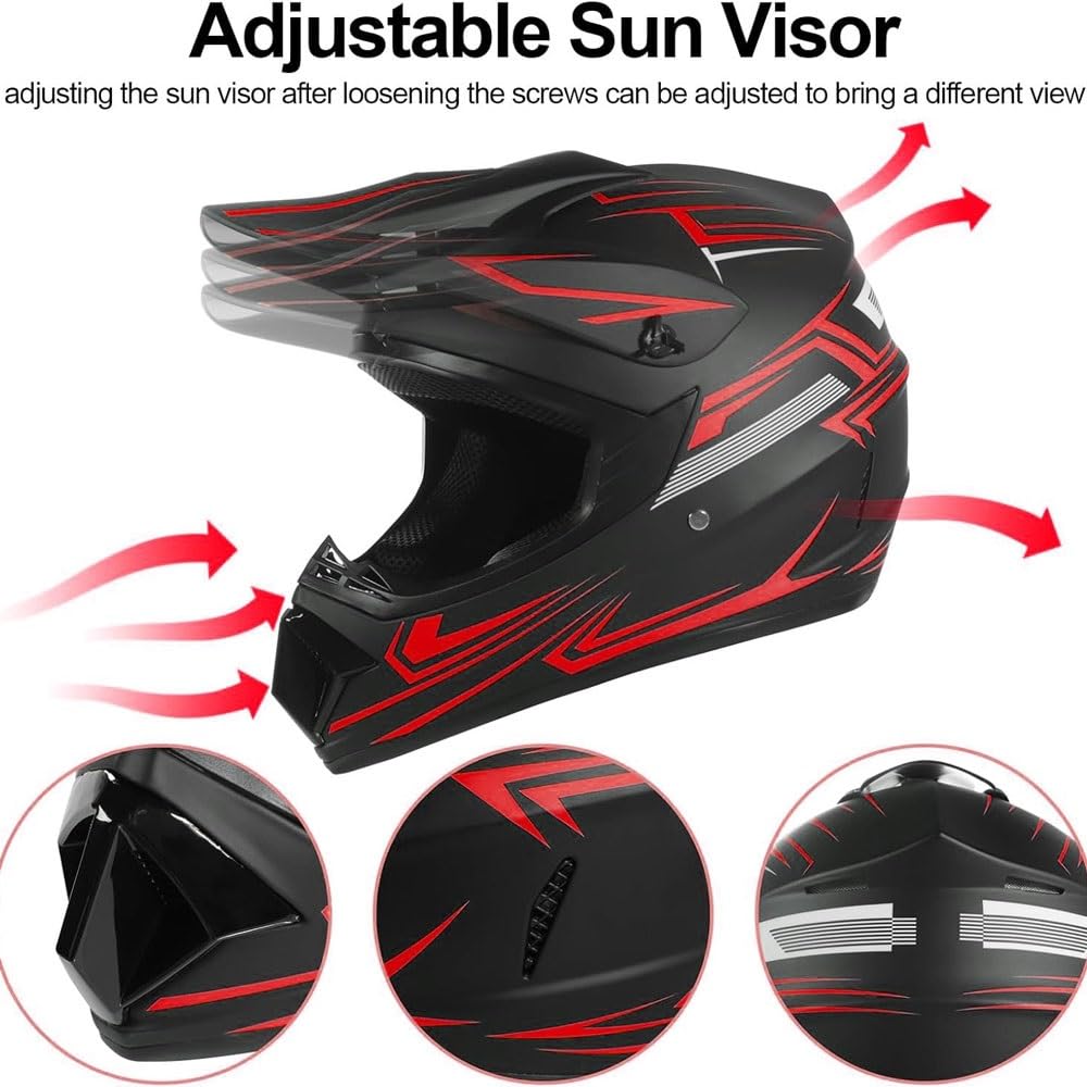 Casco da Motocross Per Bambini, Casco Integrale Mtb con Occhiali, Maschera E Guanti, Per Moto da Discesa Mx Dirt
