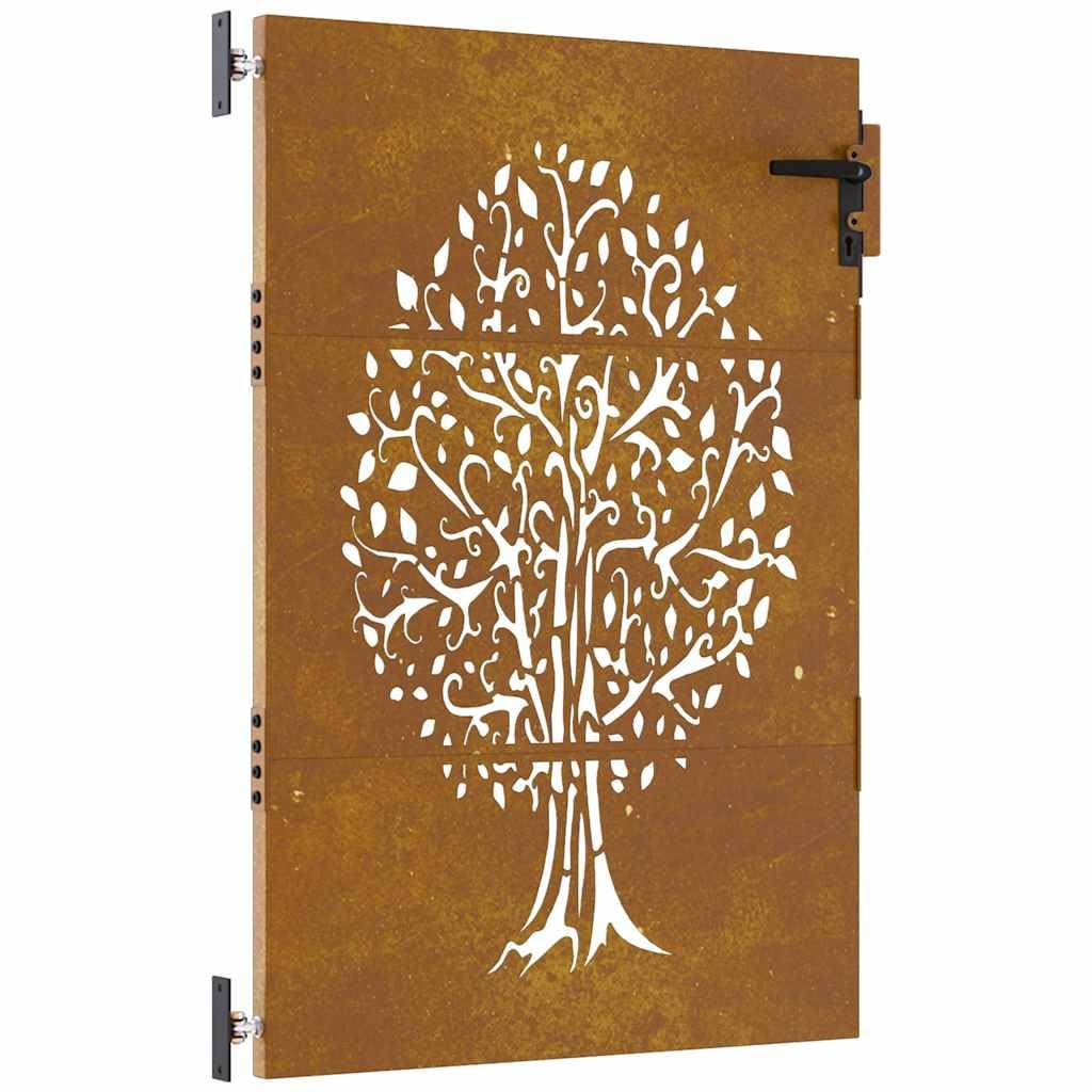 vidaXL Garden Gate, Driveway Gate for Patio Terrace Balcony Yard, Fence Gate with Lock and Handle, Fence Panel, 85x125 cm Corten Steel Tree Design