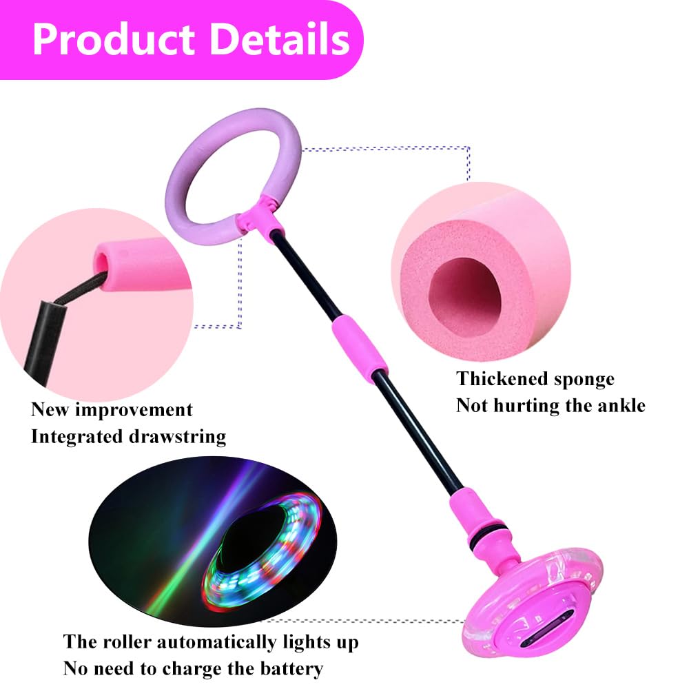 Anello di Salto della Caviglia,Palla per Caviglia con Luce LED Lampeggiante,Giochi caviglia di salto,Jumping Ball Palla da Salto Pieghevole per ragazze ragazzi regalo,esercizio fisico (Rosa - B)